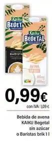 Cash Ifa Kaiku - bebida de avena begetal sin azucar o baristas brik oferta