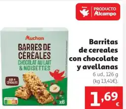 Alcampo Barritas de cereales con chocolate y avellanas oferta