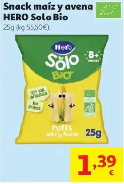 Alcampo HERO Snack maíz y avena Solo Bio oferta