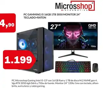 Pc gamming 15 16gb 1tb 3050 monitor 24" teclado+raton