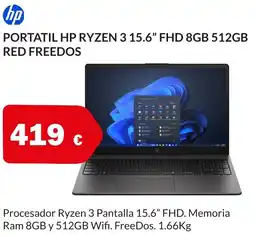 Microsshop HP Portatil hp ryzen 3 15.6" fhd 8gb 512gb red freedos oferta