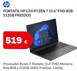Microsshop HP Portatil g10 ryzen 7 15.6" fhd 8gb 512gb freedos oferta