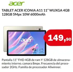 Microsshop ACER Tablet iconia a11 11" wuxga 4gb 128gb 5mpx 10w 6000mah oferta