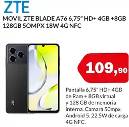 Microsshop ZTE Movil blade a76 6,75" hd+ 4gb +8gb 128gb 50mpx 18w 4g nfc oferta
