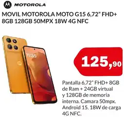 Microsshop MOTOROLA Movil moto g15 6,72" fhd+ 8gb 128gb 50mpx 18w 4g nfc oferta