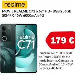 Microsshop REALME Movil c71 6.67" hd+ 8gb 256gb 50mpx 45w 6000mah 4g oferta