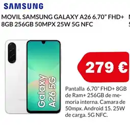 Microsshop SAMSUNG Movil galaxy a26 6.70" fhd+ 8gb 256gb 50mpx 25w 5g nfc oferta