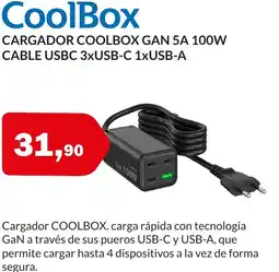 Microsshop COOLBOX Cargador gan 5a 100w cable usbc 3xusb-c 1xusb-a oferta