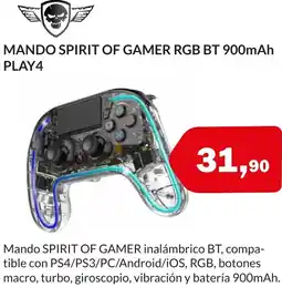 Microsshop Mando spirit of gamer rgb bt 900mah play4 oferta