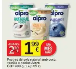 Consum ALPRO Postres de soia natural amb coco, vainilla o nabius oferta
