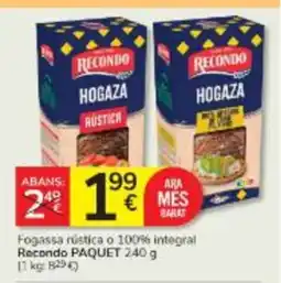 Consum RECONDO Fogassa rústica o 100% integral oferta