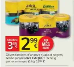 Consum JOLCA Olives farcides d'anxova suaus o negres sense pinyol oferta