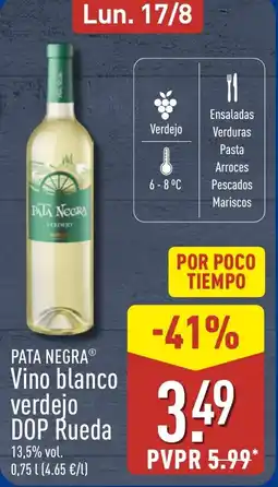 ALDI PATA NEGRA Vino blanco verdejo DOP Rueda oferta