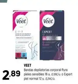 Coviran Veet - bandas depilatorias corporal pure pieles sensibles oferta
