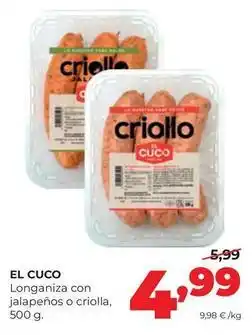 Alimerka El cuco - longaniza con jalapenos o criolla oferta