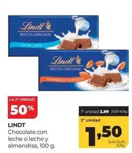 Alimerka Lindt - chocolate con leche o leche y almendras oferta