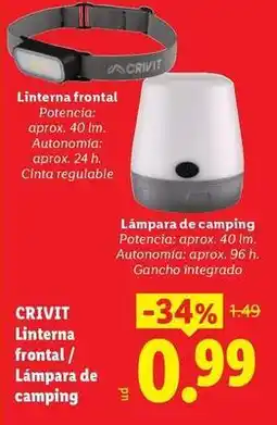 Ocine Crivit - linterna frontal / lampara de camping oferta