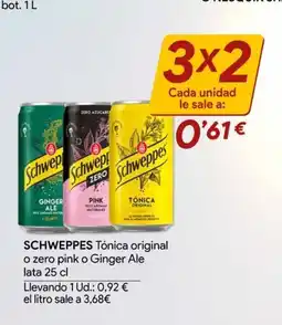 Minymas SCHWEPPES Tónica original o zero pink o Ginger Ale oferta