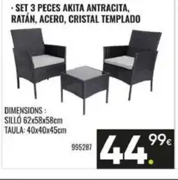 Family Cash Set 3 peces akita antracita, ratán, acero, cristal templado oferta