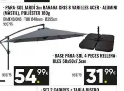 Family Cash Para-sol jardí 3m banana gris 8 varilles acer alumini (màstil), poliester oferta