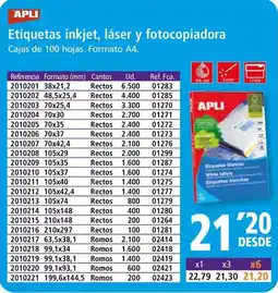Folder APLI Etiquetas inkjet, láser y fotocopiadora oferta