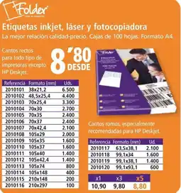 Folder Etiquetas inkjet, láser y fotocopiadora oferta