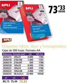 Folder APLI Etiquetas inkjet, láser y fotocopiadora oferta