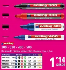 Folder EDDING 300-330-400-500 De secado rápido, resistentes al agua, roce y luz. oferta