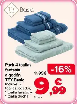 Carrefour Tex basic - pack 4 toallas fantasia algodon oferta