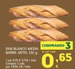 HiperDino Pan blanco media barra oferta