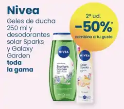 Clarel Nivea geles de ducha y desodorantes solar sparks y galaxy garden oferta