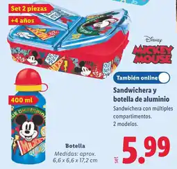 Lidl Disney mickey mouse sandwichera y botella de aluminio oferta