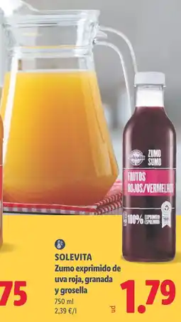 Lidl Solevita zumo exprimido de uva roja, granada y grosella oferta