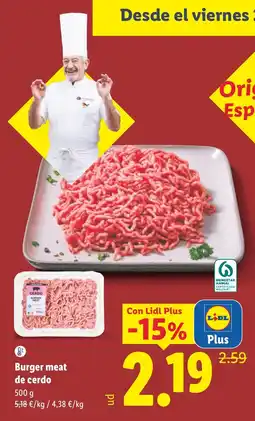 Lidl Lidl burger meat de cerdo oferta