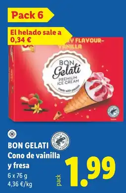 Lidl Bon gelati cono de vainilla y fresa oferta