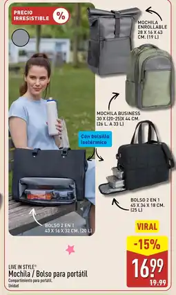 ALDI LIVE IN STYLE Mochila / Bolso para portátil oferta