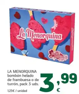 HiperDino LA MENORQUINA bombón helado de frambuesa o de turrón, pack 3 uds. oferta