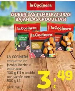 HiperDino LA COCINERA croquetas de jamón ibérico o espinacas o cocido con jamón serrano oferta