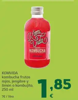 HiperDino KOMVIDA kombucha frutos rojos, jengibre y limón o kombujito oferta