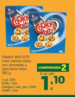HiperDino FAMILY BISCUITS mini cookies bites con chocolate o speculoos bites oferta