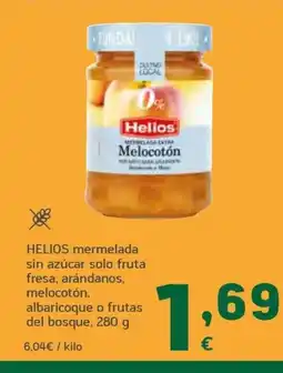 HiperDino HELIOS mermelada sin azúcar solo fruta fresa, arándanos, melocotón, albaricoque o frutas del bosque oferta