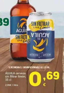 HiperDino ÁGUILA cerveza sin filtrar limón oferta