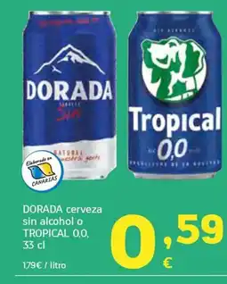 HiperDino DORADA cerveza sin alcohol o TROPICAL 0,0 oferta