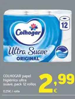 HiperDino COLHOGAR papel higiénico ultra suave, pack 12 rollos oferta