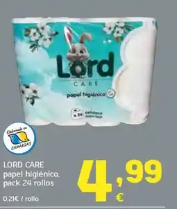 HiperDino LORD CARE papel higiénico, pack 24 rollos oferta