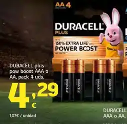 HiperDino DURACELL plus pow boost AAA o AA, pack 4 uds. oferta