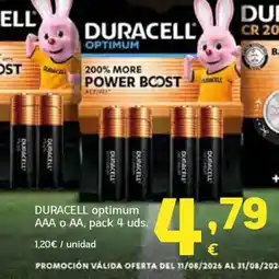 HiperDino DURACELL optimum AAA o AA, pack 4 uds. oferta
