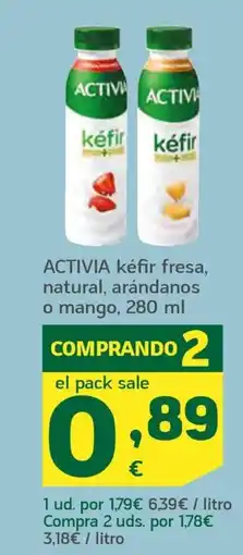 HiperDino ACTIVIA kéfir fresa, natural, arándanos o mango oferta