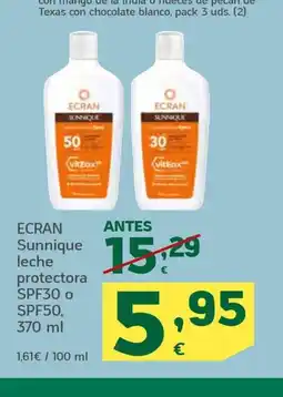 HiperDino ECRAN Sunnique leche protectora SPF30 o SPF50 oferta
