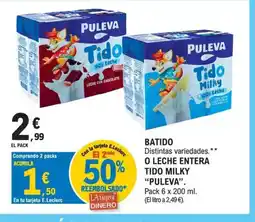 E.Leclerc PULEVA Batido o leche entera tido milky oferta